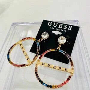 🆕 Guess Rainbow Crystal Dangle Earrings with Logo